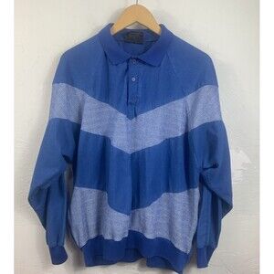 Vintage Playboy Special Edition Polo Shirt Blue Chevron Stripe L Long Sleeve